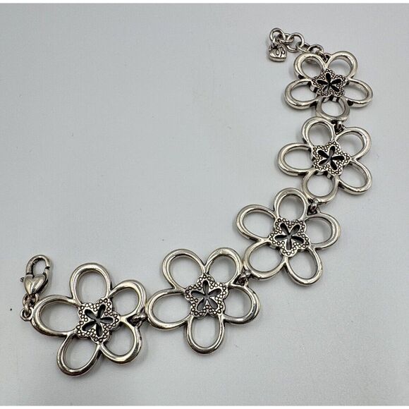 Brighton Silver Tone Daisy Flower Link Rhinestone Floral Bracelet Necklace set - Picture 10 of 16